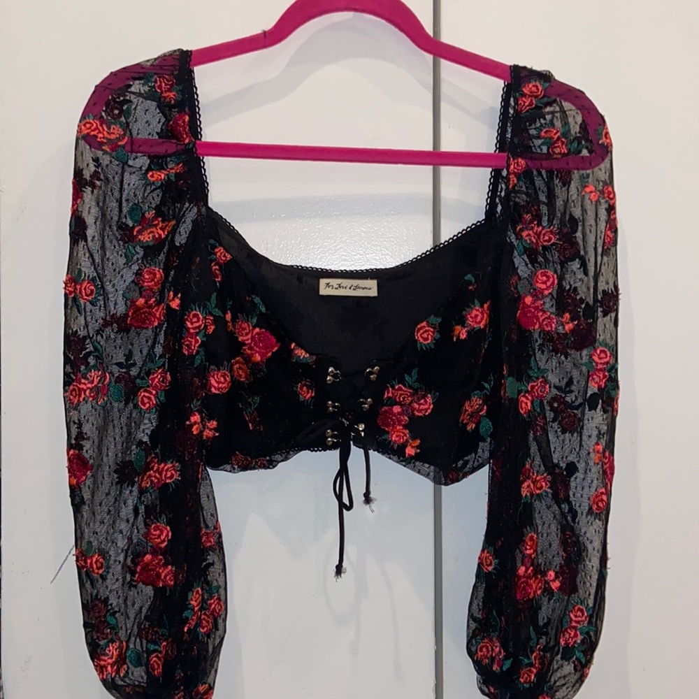 For love and lemons mesh off shoulder top